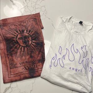 SHEIN oversized T-Shirt with Purple Flames and Red Graphic Tee Lot, Size Small